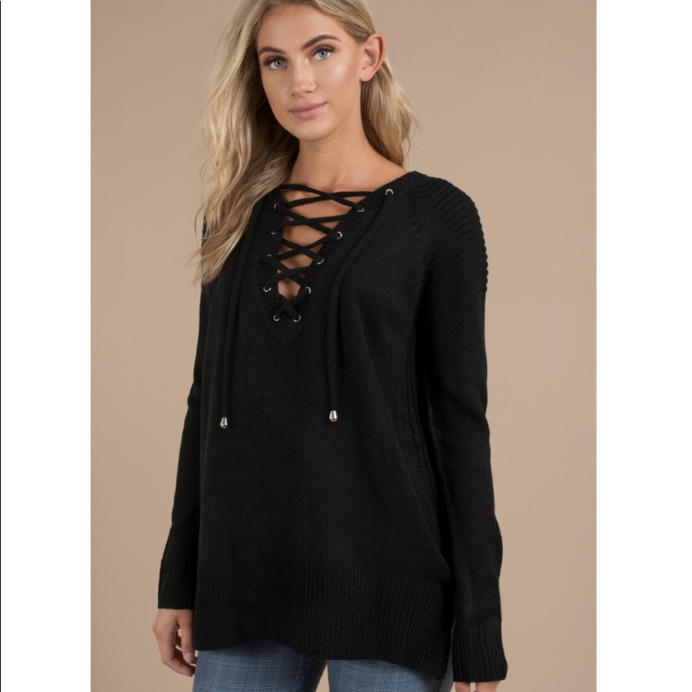 Black lace up sweater